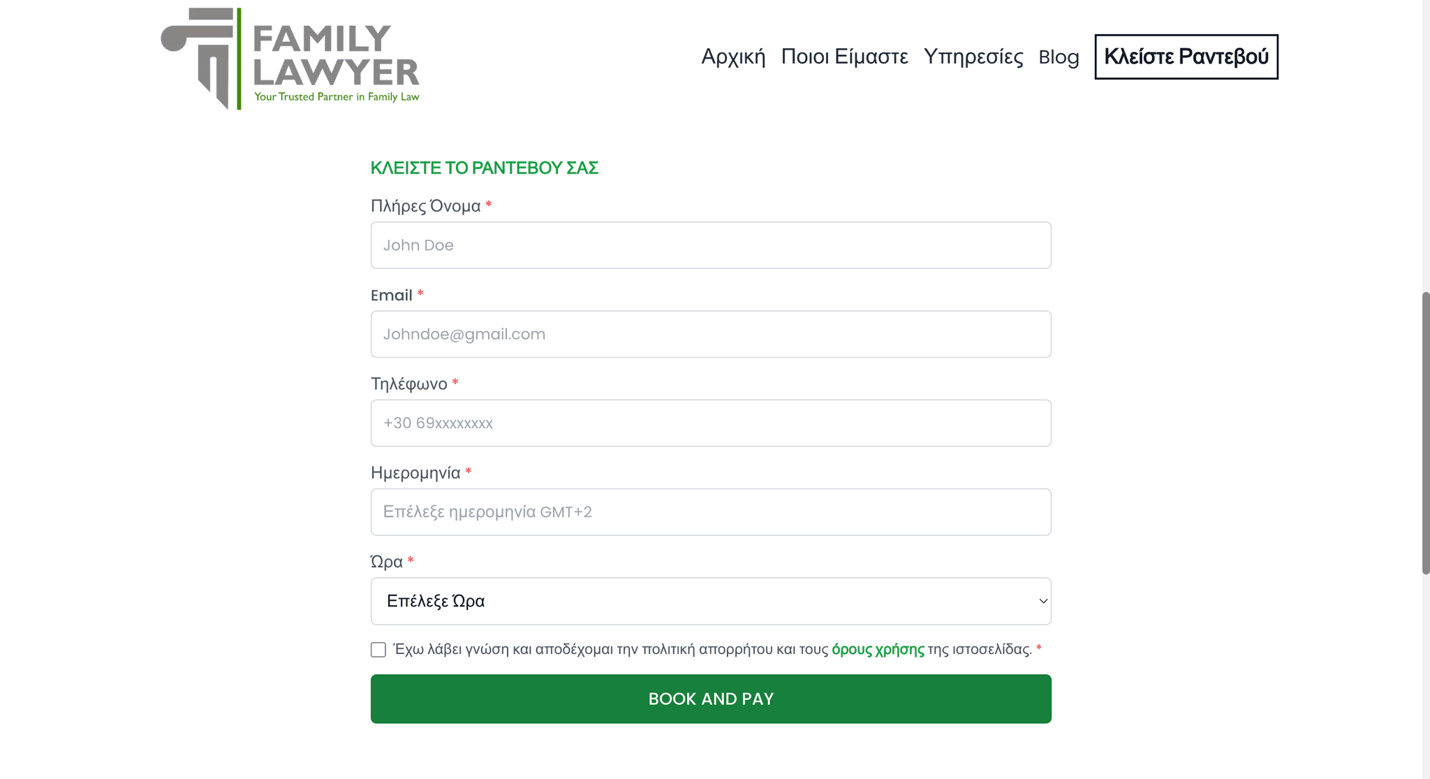 Booking & Contact Form